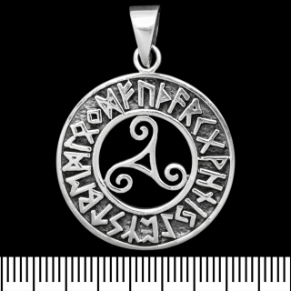 Trixel pendant in a disk with runes (silver, 925 assay value) (sp-186)