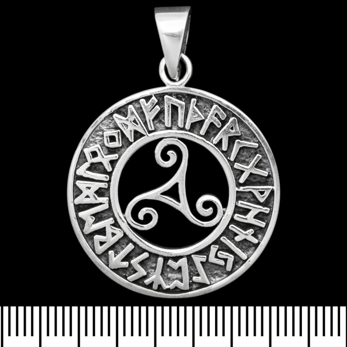 Trixel pendant in a disk with runes (silver, 925 assay value) (sp-186)
