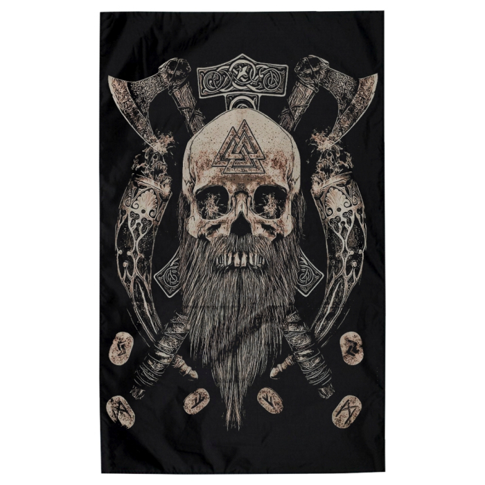 Viking Skull Flag with Valknut, No Holes sfc-037