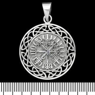 Vegvisir pendant (runic compass) in a braided circle (silver, 925 assay value) (sp-210)