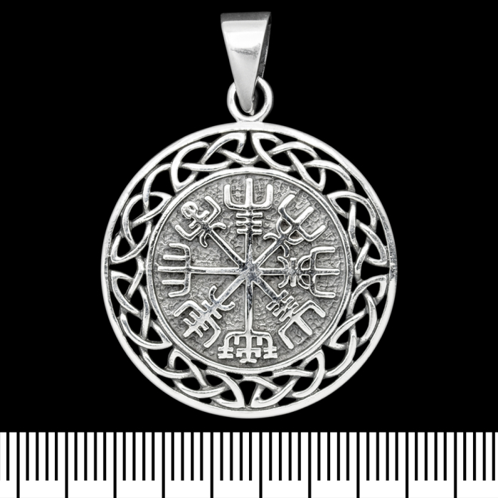 Vegvisir pendant (runic compass) in a braided circle (silver, 925 assay value) (sp-210)