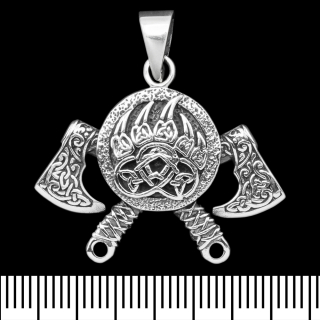 Pendant Shield with axes and the seal of Veles (silver, 925 assay value) (sp-213)