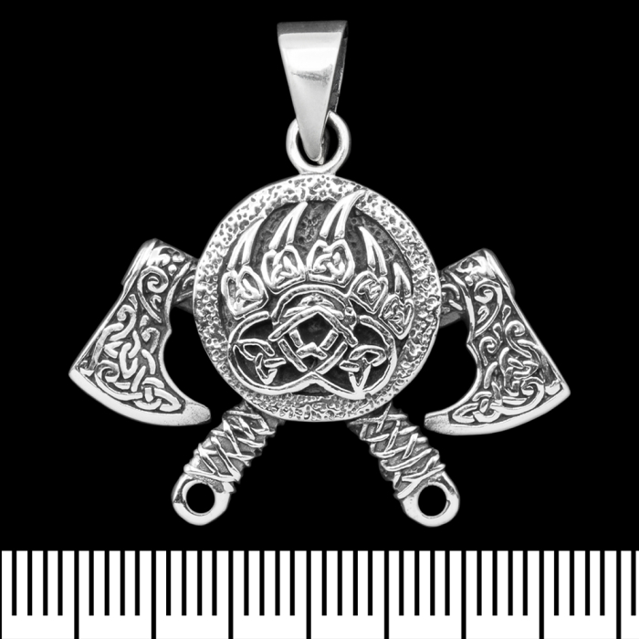 Pendant Shield with axes and the seal of Veles (silver, 925 assay value) (sp-213)