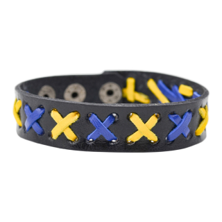 Leather bracelet with yellow and blue crosses (ptsbua-010)
