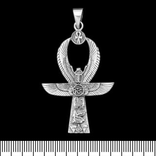 Ankh pendant made of wings with Egyptian symbols (silver, 925 assay value) (sp-214)
