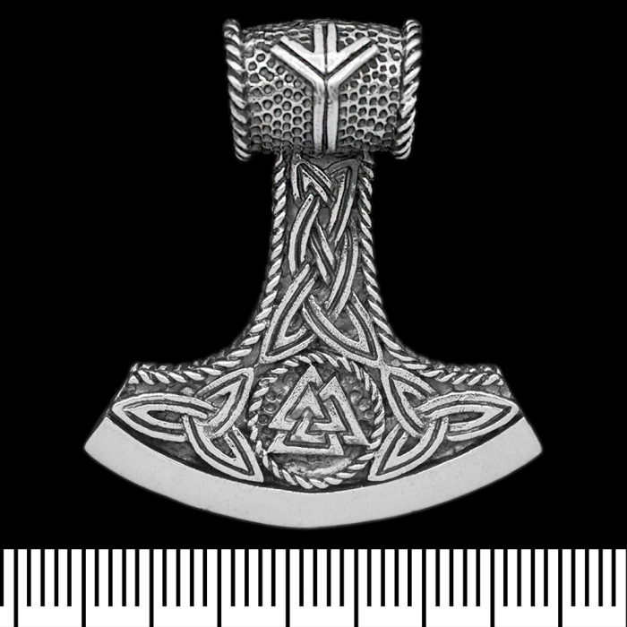 Pendant Perun's Axe with Valknut and Algiz rune (silver, 925 sample) (sp-215) Pendant Perun's Axe with Valknut and Algiz rune (silver, 925 sample) (sp-215)