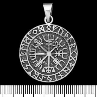 Vegvisir pendant (runic compass) with futhark (silver, 925 sample) (sp-216)
