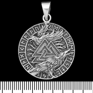 Valknut pendant with ravens Odin in futark (silver, 925 sample) (sp-217) 