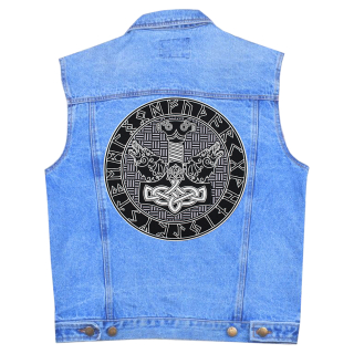 Thor's Hammer with wolves in a runic circle Back patch