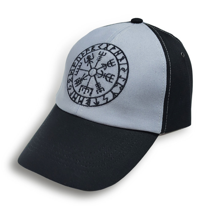 Baseball cap gray-black Vegvisir (runic compass, futhark)