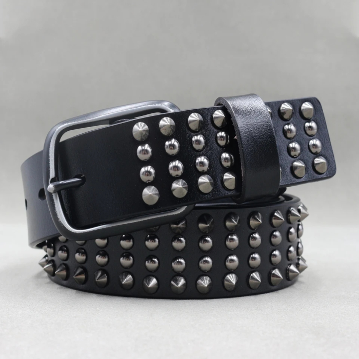 Leather belt Two rows of small spikes and two rows of rivets (bсl-002)