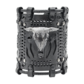 Steampunk Bracelet with Bull Skull, Black (bsp-74)