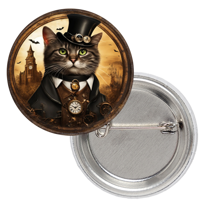 Steampunk Cat with Clock Badge