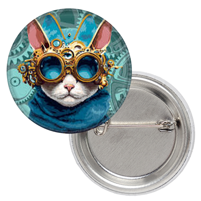 Steampunk Cat Badge (Yellow-Blue)