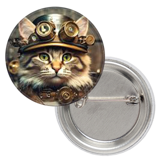 Steampunk Cat in Top Hat Badge