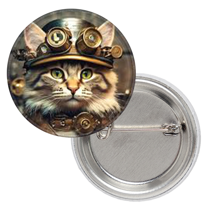 Steampunk Cat in Top Hat Badge