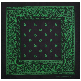 Green Paisley on a Black Background Bandana