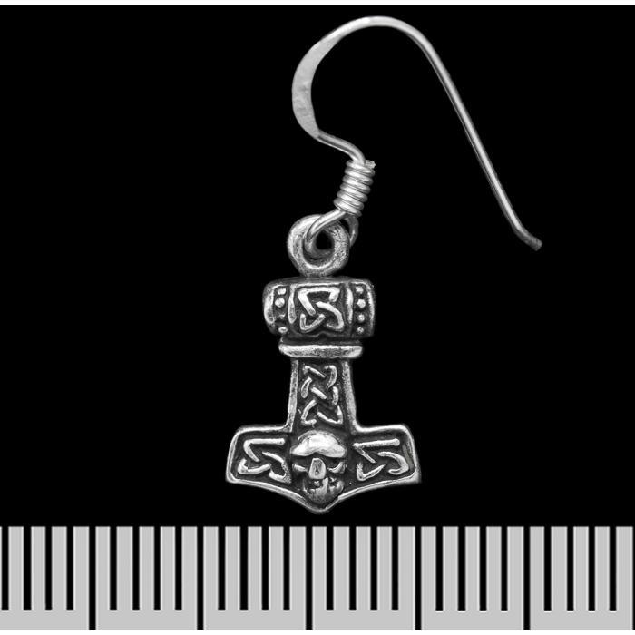 Thor's Hammer (Skull) (925 Silver) Earring-Hook