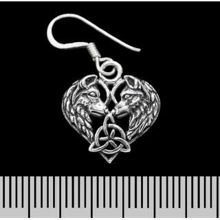 Heart (Wolves and Triquetra) (925 Silver) Earring-Hook