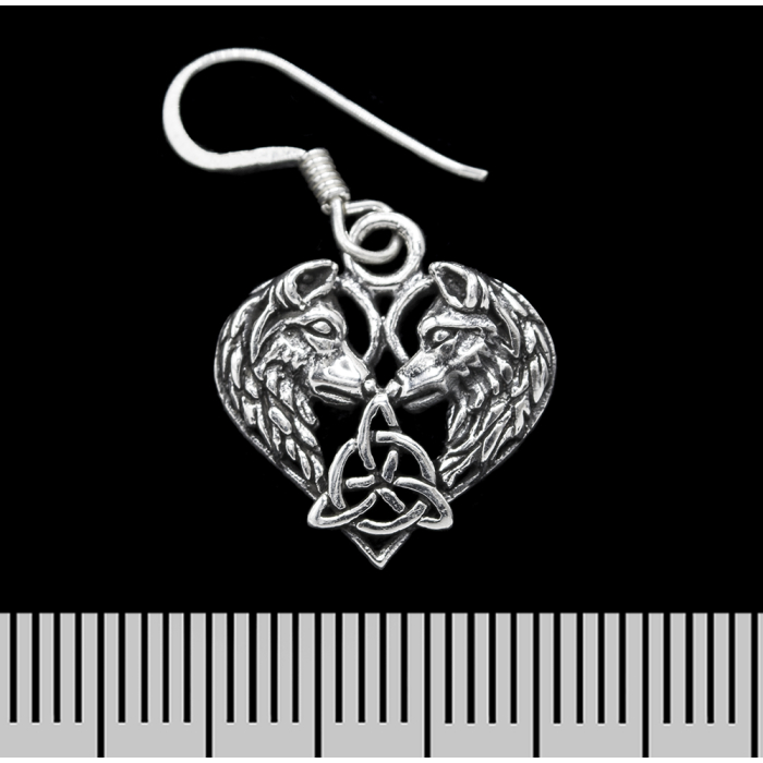 Heart (Wolves and Triquetra) (925 Silver) Earring-Hook