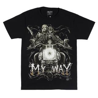 Skeleton with a Girl on a Motorcycle (Glows in the Dark) T-Shirt