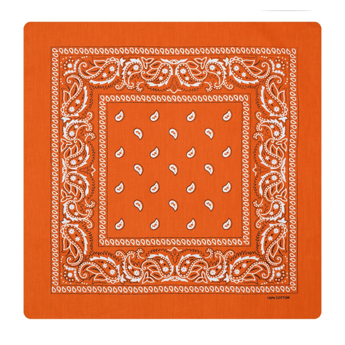 White and Black Paisley on a Bright Orange Background Bandana