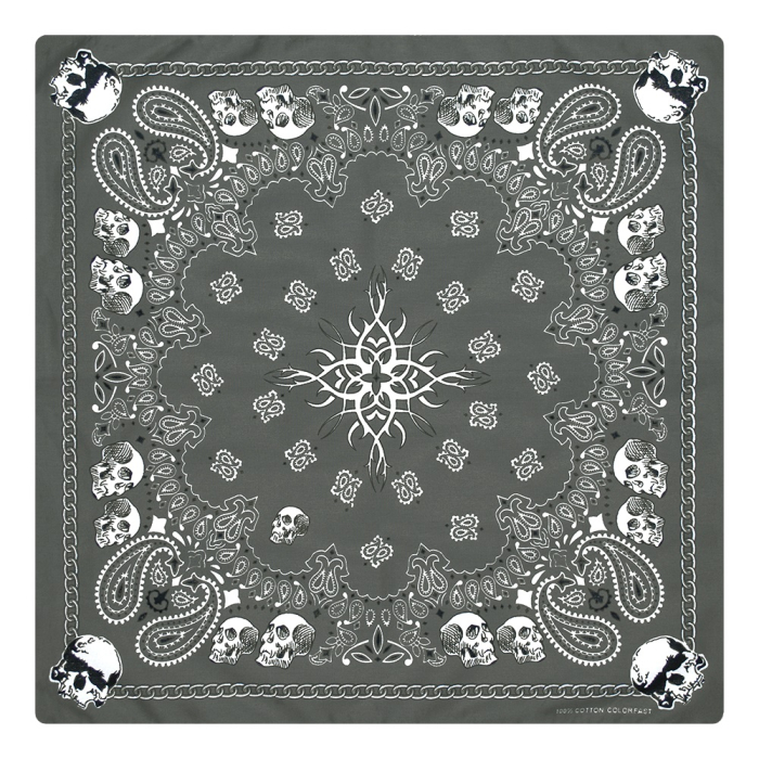Double Paisley with Skulls on a Gray Background Bandana