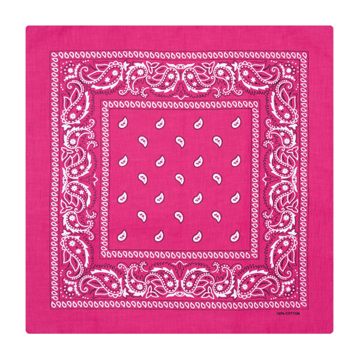 White and Black Paisley on a Pink Background Bandana