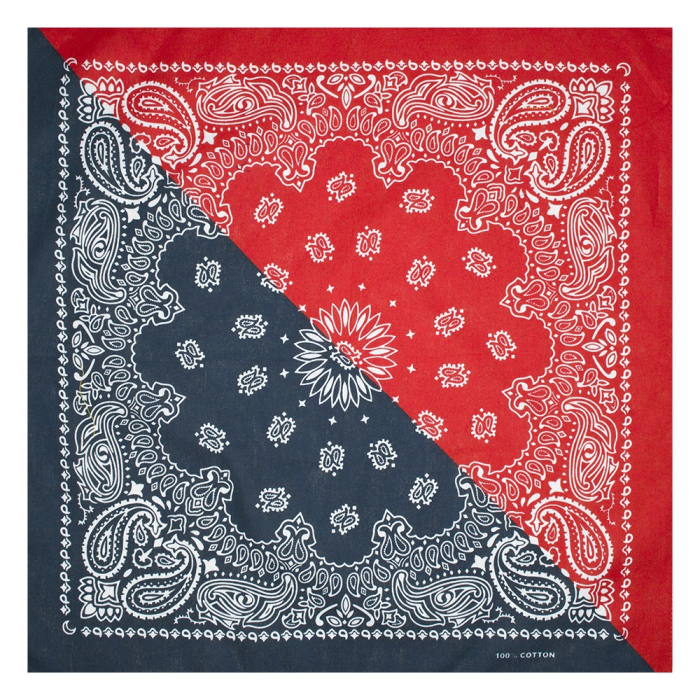 Two Colors Double White Paisley on indigo and Red Background Bandana
