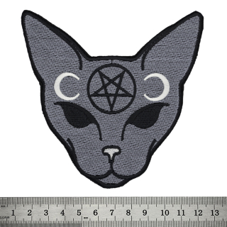 Cat with Pentagram Embroidered Patch