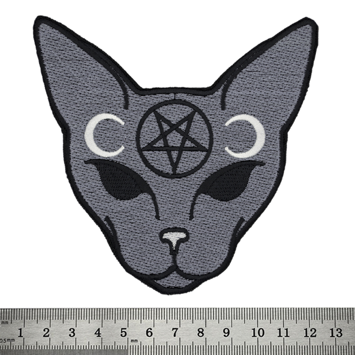 Cat with Pentagram Embroidered Patch