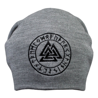 Valknut in a Runic Circle, Gray Hat with Embroidery