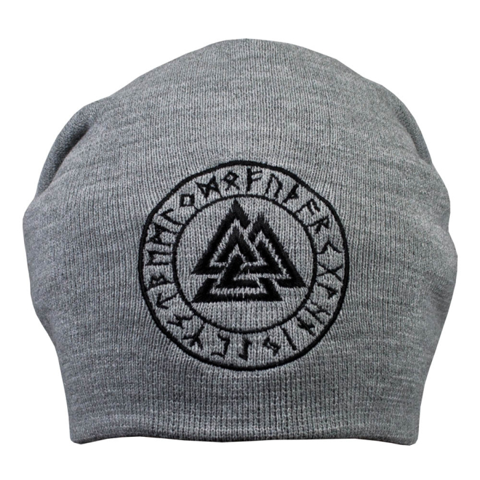 Valknut in a Runic Circle, Gray Hat with Embroidery