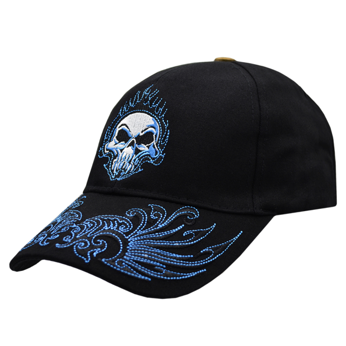 Burning Skull (Blue) Embroidered Baseball Cap