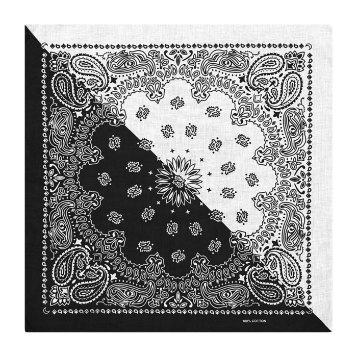 Two-color Double Paisley on White and Black Background Bandana