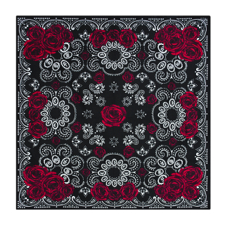 Red Roses with White Patterns Black Bandana