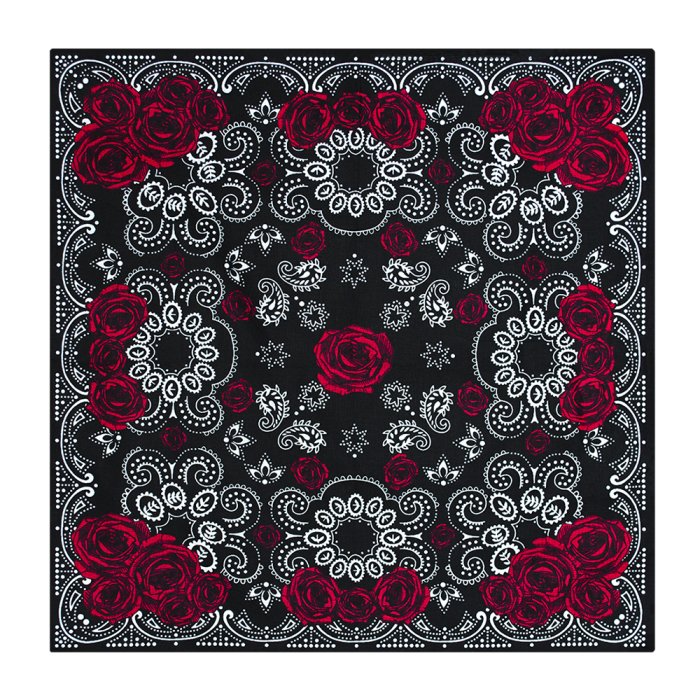 Red Roses with White Patterns Black Bandana
