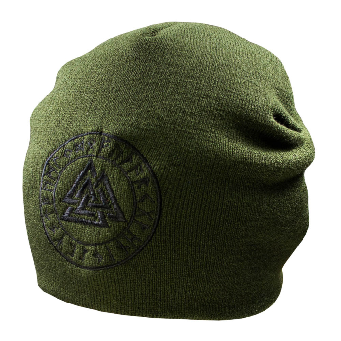 Valknut in Runic Circle, Olive Hat with Embroidery