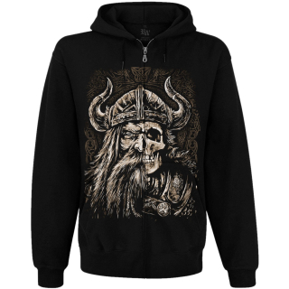 Viking (half face, half skull) Kangaroo Pocket Hoodie with a Zipper