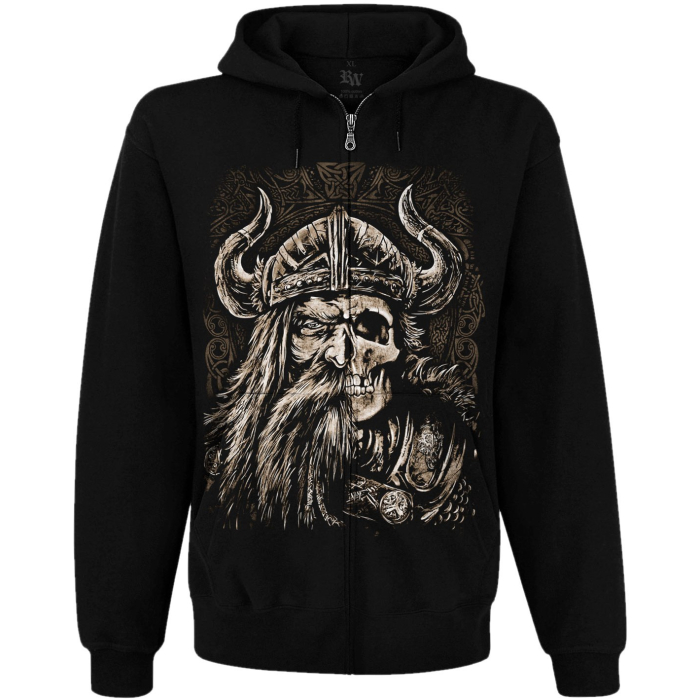 Viking (half face, half skull) Kangaroo Pocket Hoodie with a Zipper