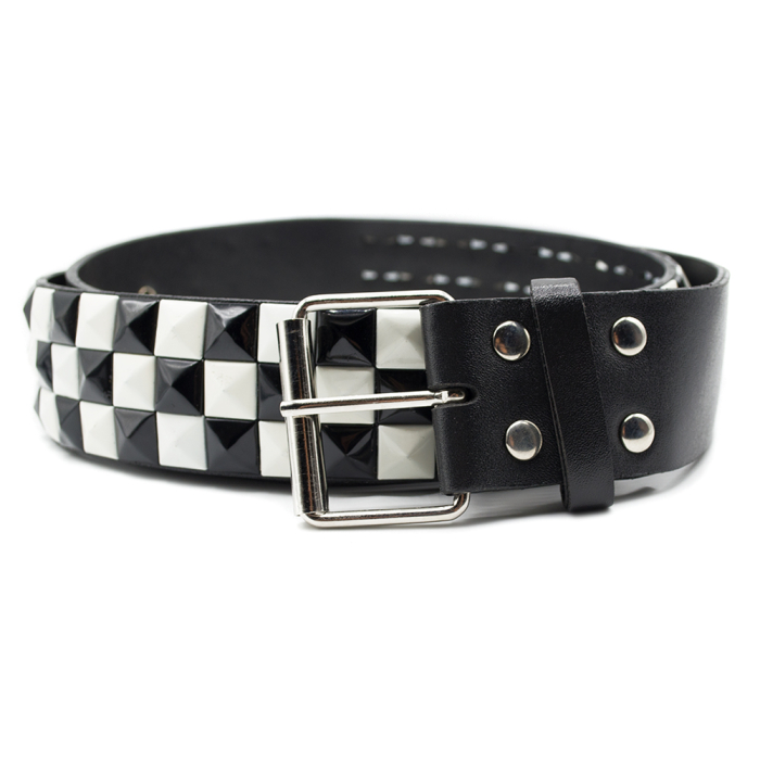 3 Rows Black and White Riveted (checkerboard) Leatherette Belt