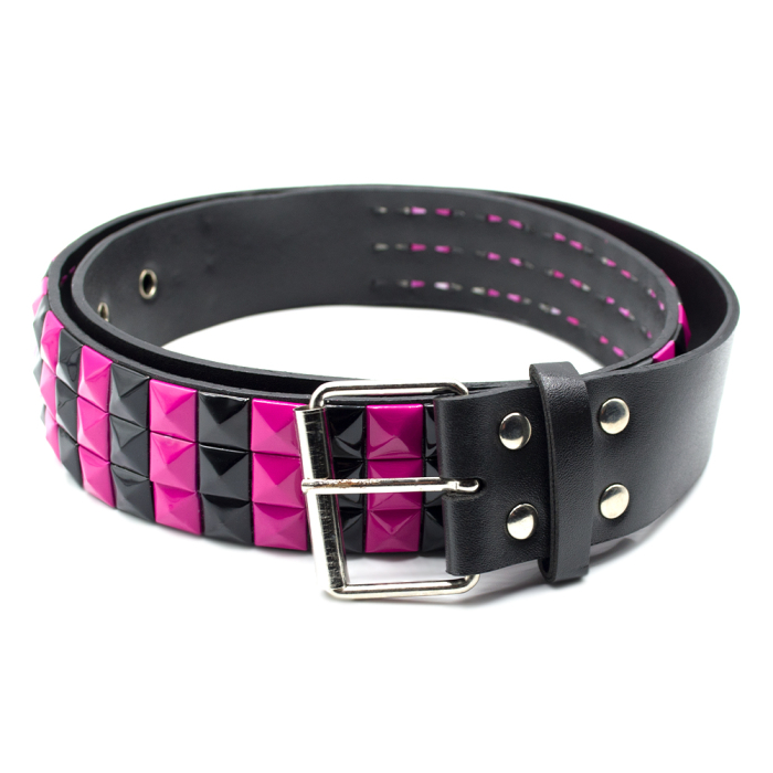 3 Rows Crimson and Black Riveted (zebra) Leatherette Belt