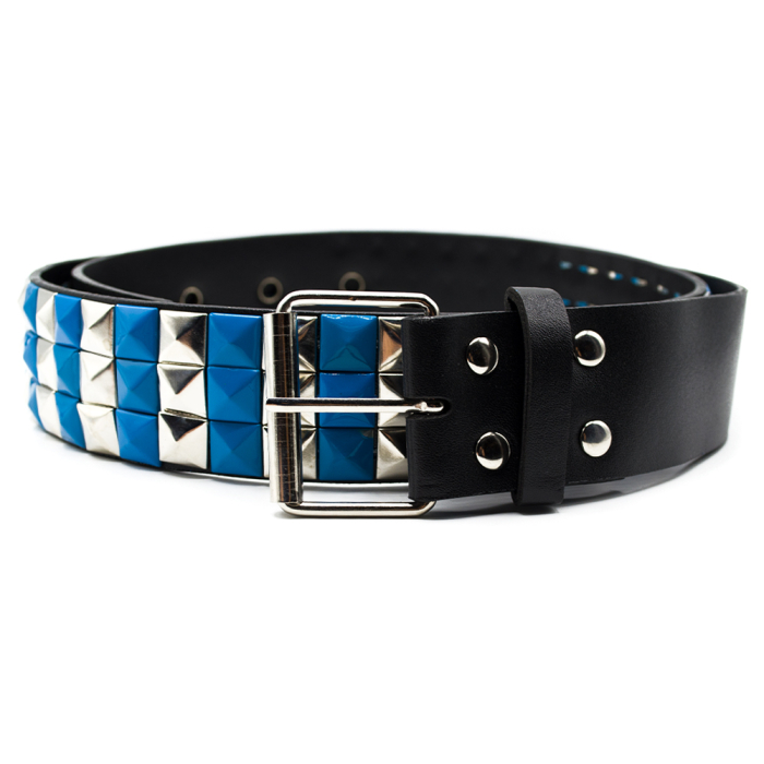 3 Rows Metal and Blue Riveted (zebra) Leatherette Belt
