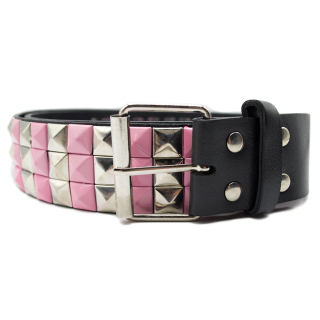 3 Rows Metal and Pink Riveted (zebra) Leatherette Belt