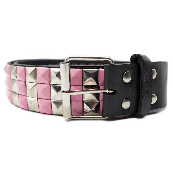 3 Rows Metal and Pink Riveted (zebra) Leatherette Belt