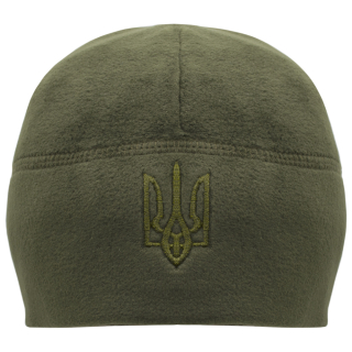 Olive fleece hat with the coat of arms of Ukraine