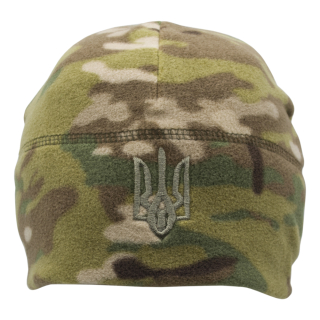 Multicam fleece hat with the coat of arms of Ukraine