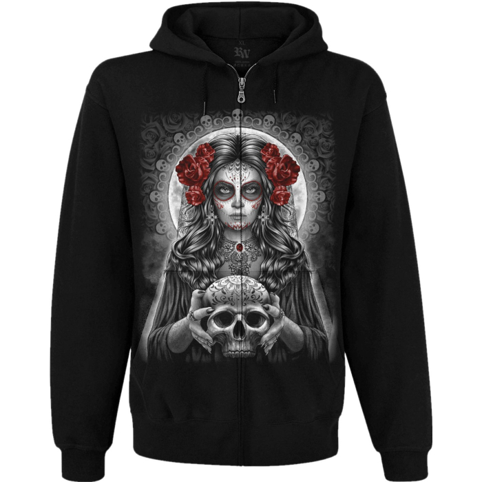 Muerte (skull and roses) Kangaroo Pocket Hoodie with a Zipper