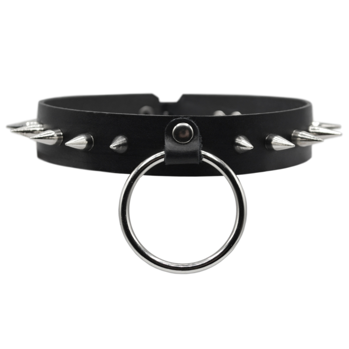 Studded leather choker with big ring (csl-008)
