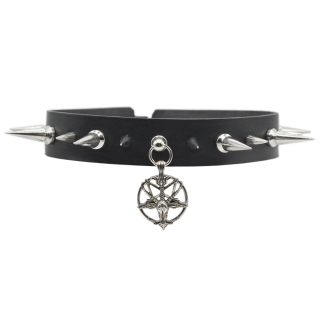 Goat Pentagram Studded Leather Choker (csl-009)